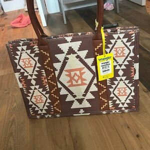 Wrangler Southwestern Coffee Pattern Dual Sided Print Canvas Tote Bag
